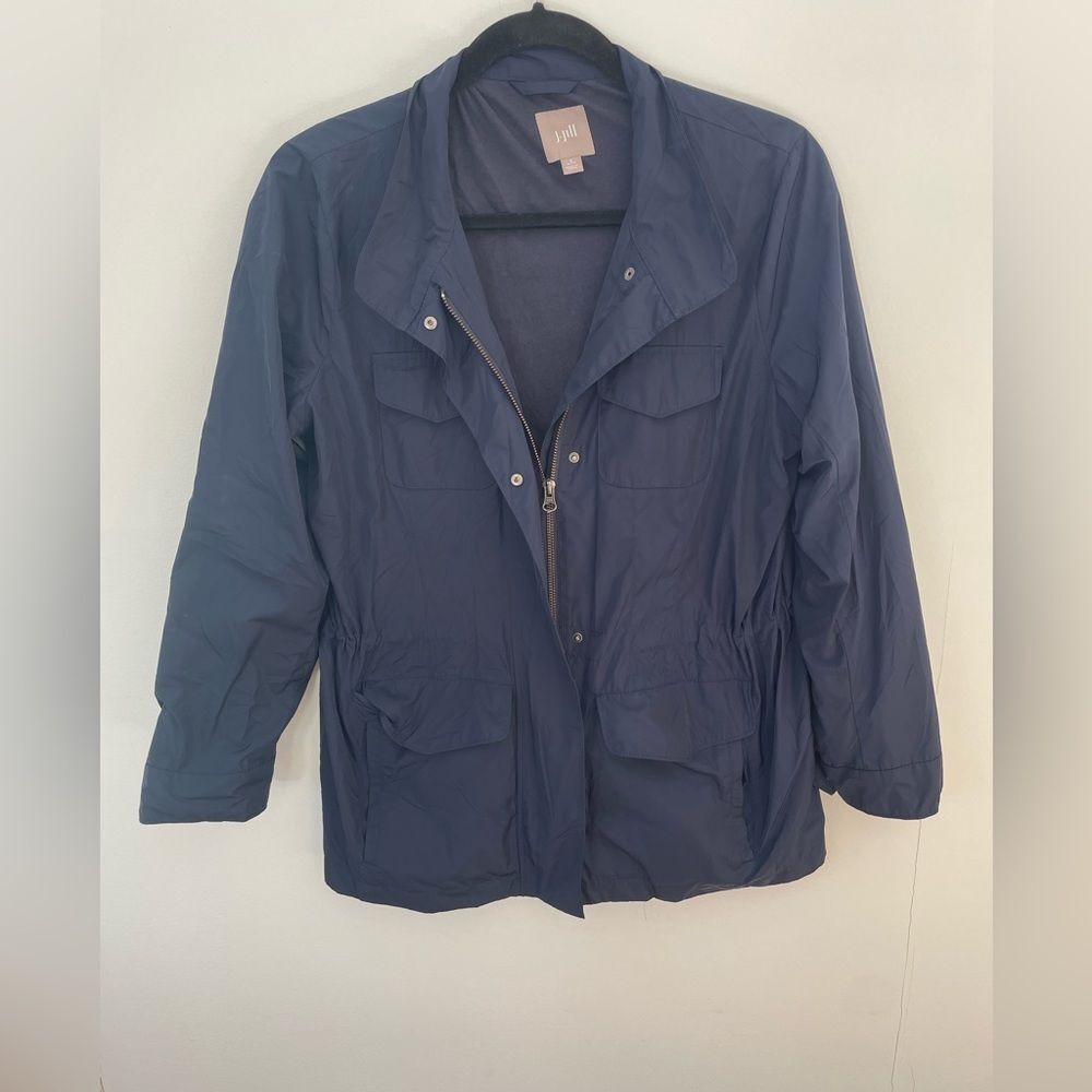 J Jill navy zip & button up jacket, size S